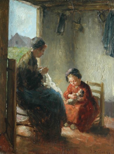 Bernard de Hoog | Het poppenmoedertje, olieverf op paneel, 39,0 x 29,5 cm, gesigneerd r.o.