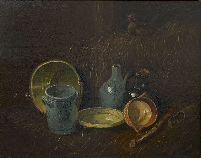 Wilhelm Albertus Lammers | Stilleven van keukenattributen, olieverf op paneel, 22,4 x 28,3 cm