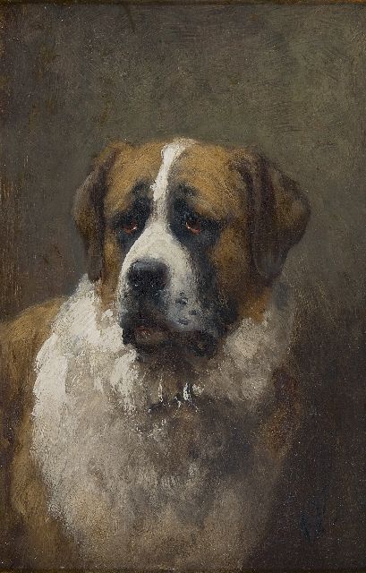 Otto Eerelman | Sint-Bernard hond, olieverf op paneel, 24,0 x 15,5 cm, gesigneerd r.o. met initialen