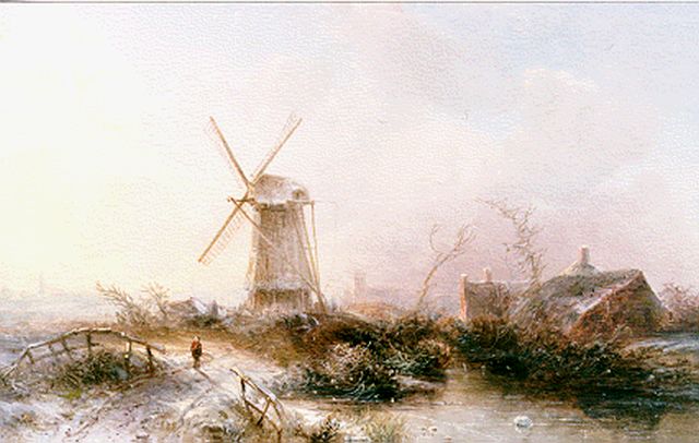 Pieter Kluyver | Winterlandschap met molen, olieverf op paneel, 24,1 x 35,8 cm, gesigneerd l.o.