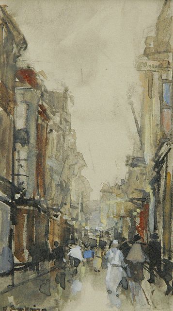 Floris Arntzenius | Spuistraat, Den Haag, potlood en aquarel op papier, 14,0 x 8,0 cm, gesigneerd l.o. en gedateerd 1919