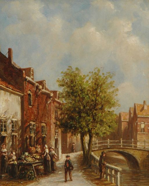 Petrus Gerardus Vertin | Hollands straatje, olieverf op paneel, 22,0 x 17,7 cm, gesigneerd l.o