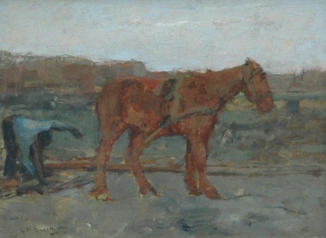 George Hendrik Breitner | Sleper met zijn paard, olieverf op paneel, 14,0 x 18,3 cm, gesigneerd l.o.