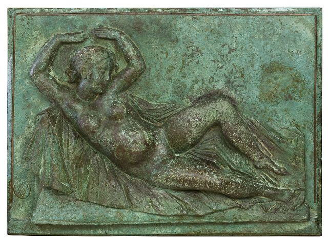 Pieter Starreveld | Liggend naakt, brons, 35,2 x 48,8 cm, gesigneerd  l.o. met monogram