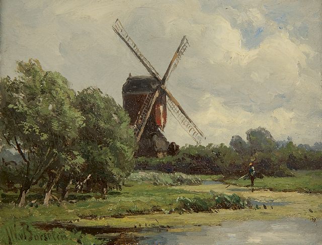Borselen J.W. van | De Bovenmolen aan het oosteinde van de polder Stolwijk (bij Gouda), olieverf op paneel 9,0 x 11,8 cm, gesigneerd l.o.