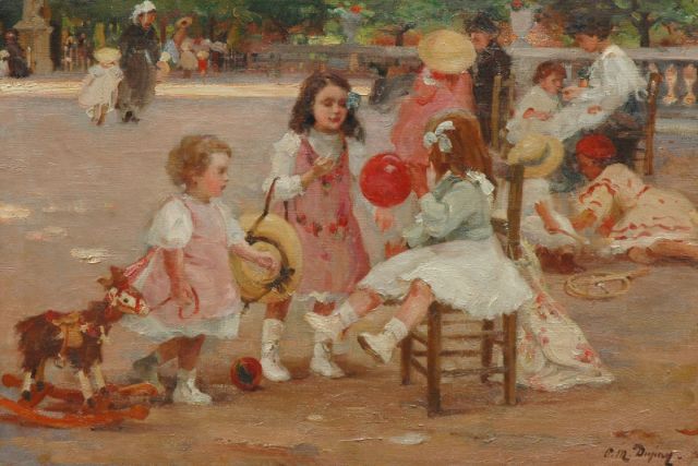 Paul Michel Dupuy | Spelende kinderen in de Jardin du Luxembourg, Parijs, olieverf op doek, 53,9 x 81,5 cm, gesigneerd r.o.