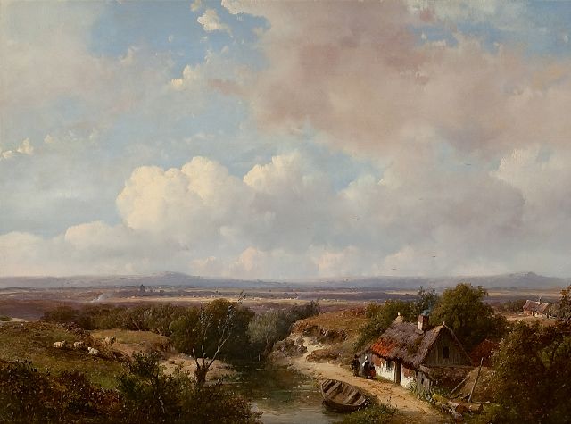 Andreas Schelfhout | Panoramisch zomerlandschap, olieverf op paneel, 28,1 x 39,0 cm, gesigneerd l.o. en gedateerd '50