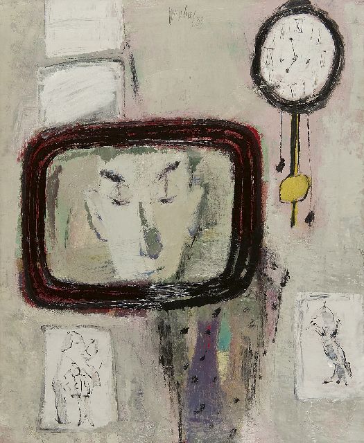 Jan van Heel | Clown in spiegel, olieverf op doek, 60,3 x 50,3 cm, gesigneerd m.b. en gedateerd '53