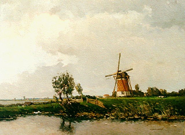 Gerard Delfgaauw | Landschap met molen (mogelijk Haastrecht), olieverf op doek, 60,4 x 79,7 cm, gesigneerd r.o.