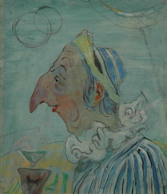 Harm Kamerlingh Onnes | Clown, potlood, pen en aquarel op papier, 27,0 x 22,8 cm, gesigneerd l.o. met monogram en gedateerd '66