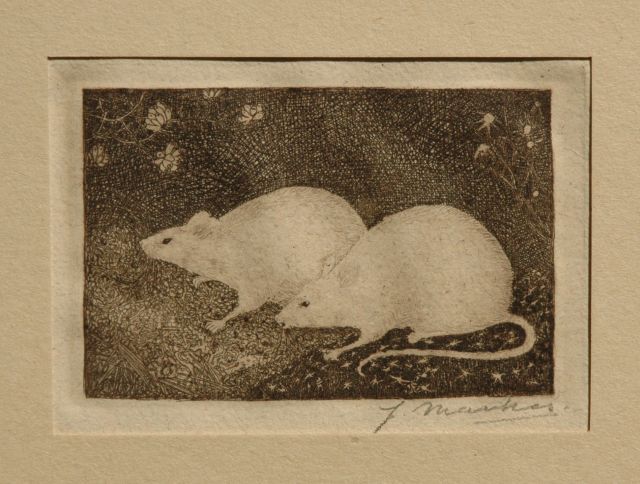 Mankes J.  | Twee muizen, ets op papier 6,8 x 10,2 cm, gesigneerd r.o. (in potlood) en te dateren 1916