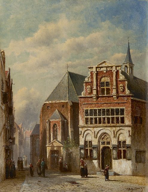 Petrus Gerardus Vertin | Gezicht op het oude stadhuis en de Petruskerk te Woerden, olieverf op paneel, 39,6 x 31,0 cm, gesigneerd r.o. en gedateerd '69
