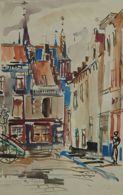 Jan Jordens | Huidenvettersplein, Brugge, aquarel op papier, 49,9 x 32,6 cm, gedateerd 8/7/'39