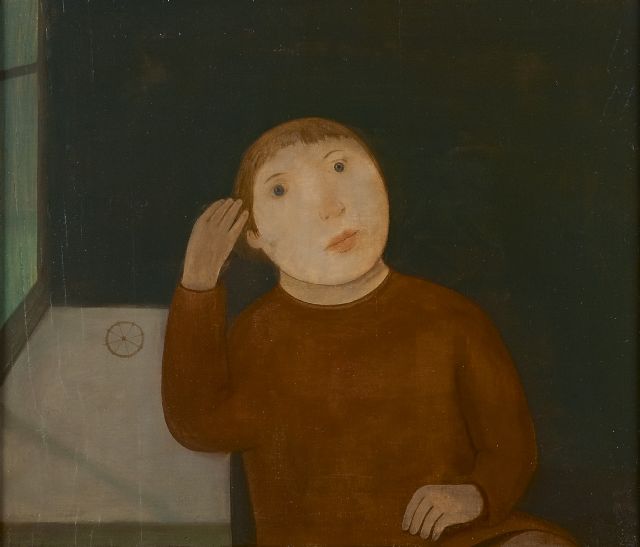 Karel Wiggers | Jongetje in vensterbank, olieverf op paneel, 30,0 x 35,0 cm, gesigneerd verso en te dateren jaren '50