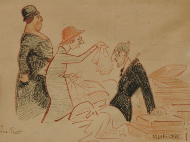 M. la Flize | De graaisters, krijt en aquarel op papier, 17,4 x 23,9 cm, gesigneerd r.o.