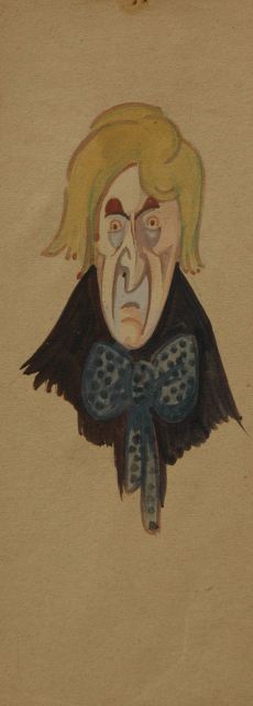 M. la Flize | Mannenkop, aquarel op papier op karton, 19,1 x 8,0 cm