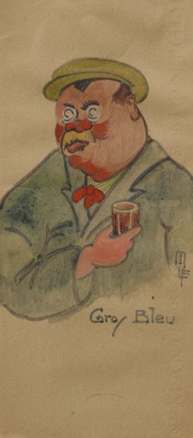 M. la Flize | Het laatste glaasje, aquarel op papier op karton, 22,3 x 9,3 cm, gesigneerd r.o. met monogram