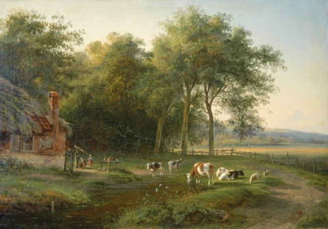 Jan van Ravenswaay | Zomerlandschap met vee, olieverf op doek, 49,4 x 70,1 cm, gesigneerd r.o. (vaag)