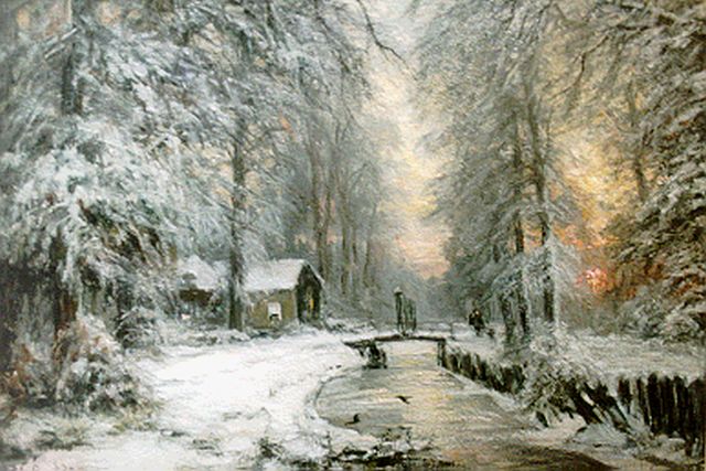 Louis Apol | Winters bos bij zonsondergang, olieverf op doek, 57,0 x 82,1 cm, gesigneerd l.o.