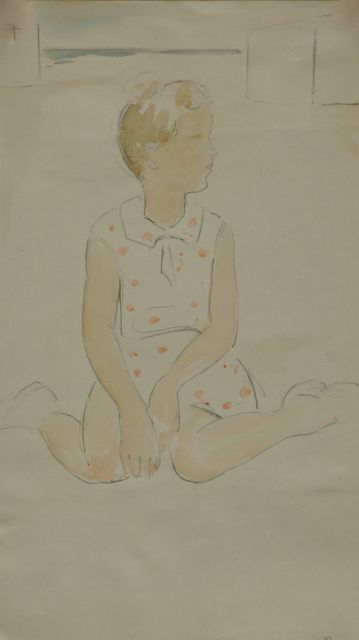 Kloos C.  | Meisje in noppenjurk, potlood en aquarel op papier 30,8 x 17,9 cm, gesigneerd r.o.
