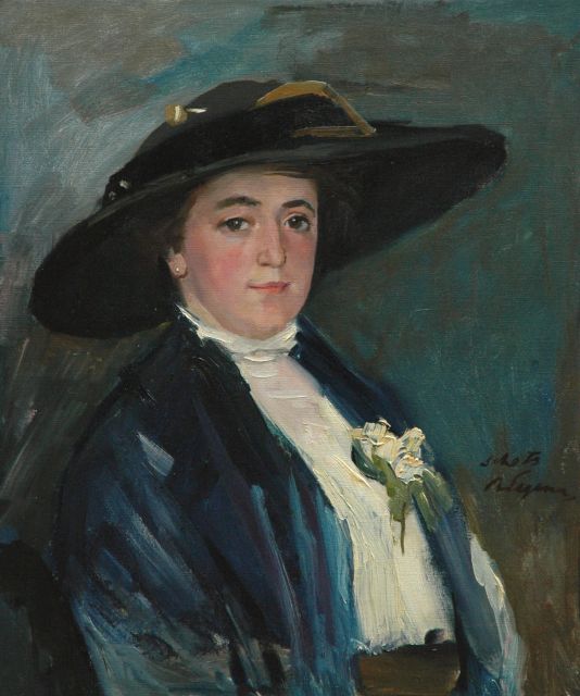 Baruch Lopes de Leao Laguna | Vrouw met hoed, olieverf op doek, 54,4 x 46,0 cm, gesigneerd r.m.