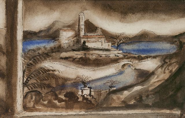 Schelfhout L.  | Gezicht op Bastia, Corsica, aquarel op papier 21,3 x 34,2 cm, gesigneerd r.o. en gedateerd 'Corse 1919'