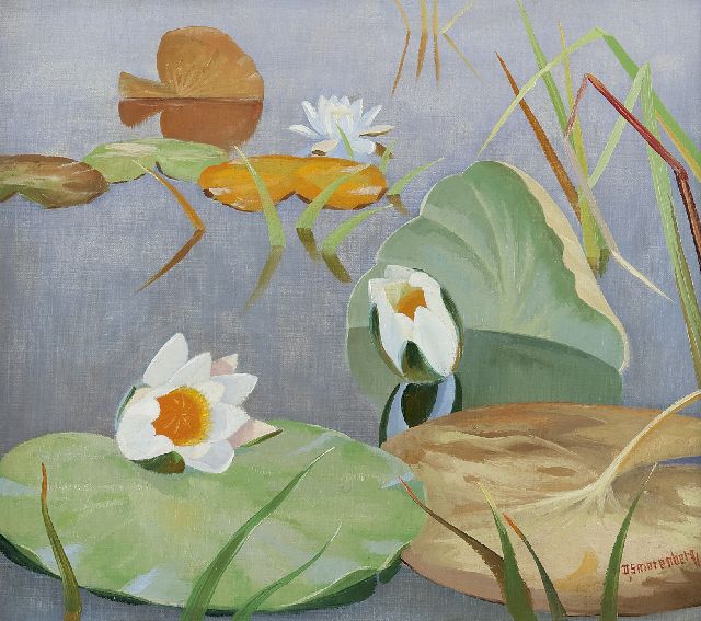 Dirk Smorenberg | Waterlelies, olieverf op doek, 34,4 x 39,3 cm, gesigneerd r.o.