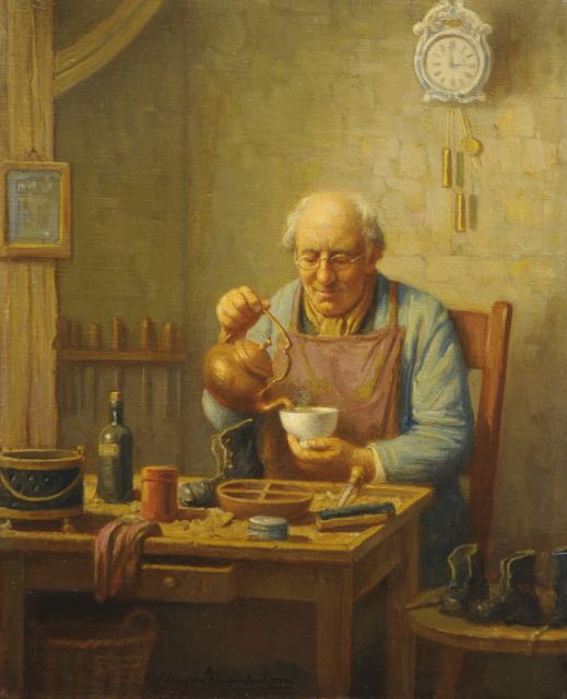 Willem van Nieuwenhoven | Theetijd, olieverf op doek, 38,0 x 30,5 cm, gesigneerd m.o.