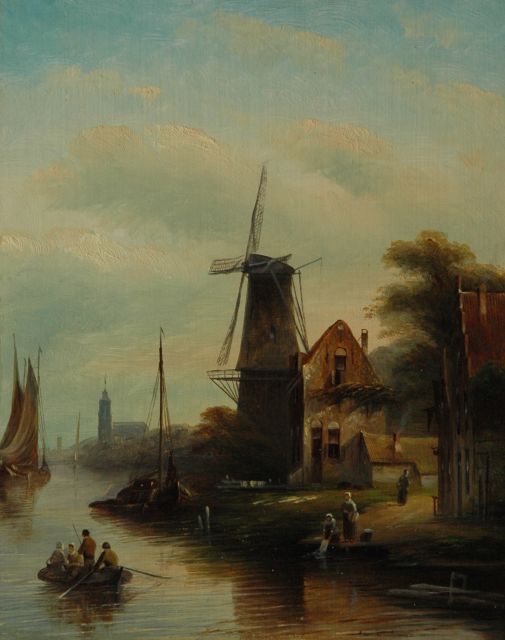 Jacob Jan Coenraad Spohler | Riviergezicht met molen, olieverf op paneel, 27,1 x 21,3 cm