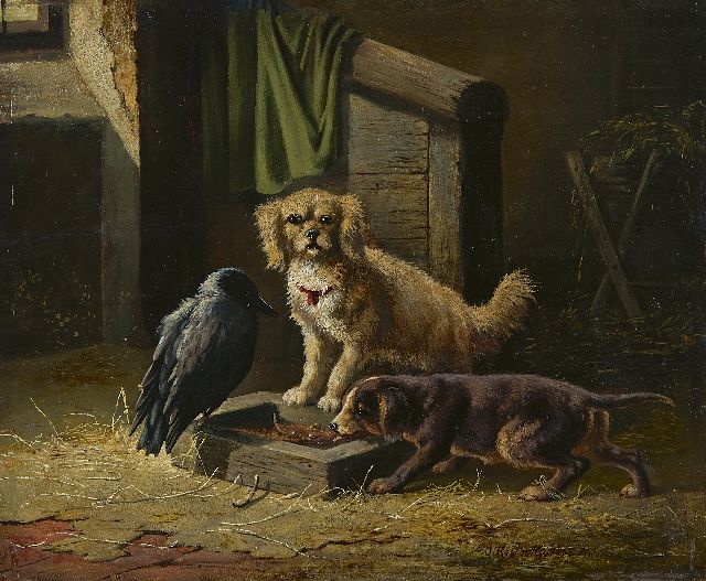 Carl Oswald Rostosky | De ongenode gast, olieverf op paneel, 28,0 x 33,9 cm, gesigneerd r.o. en gedateerd '1862 München'