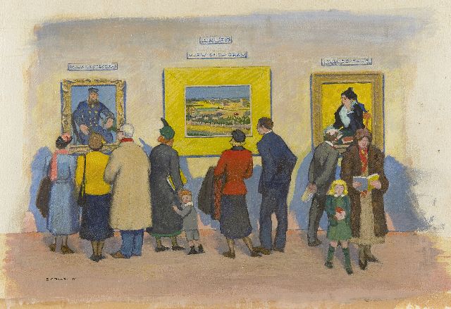 Edith Cleaves Barry | Van Gogh in het Metropolitan Museum, 1950, gouache en olieverf op papier, 30,0 x 41,3 cm, gesigneerd l.o. en gedateerd '50
