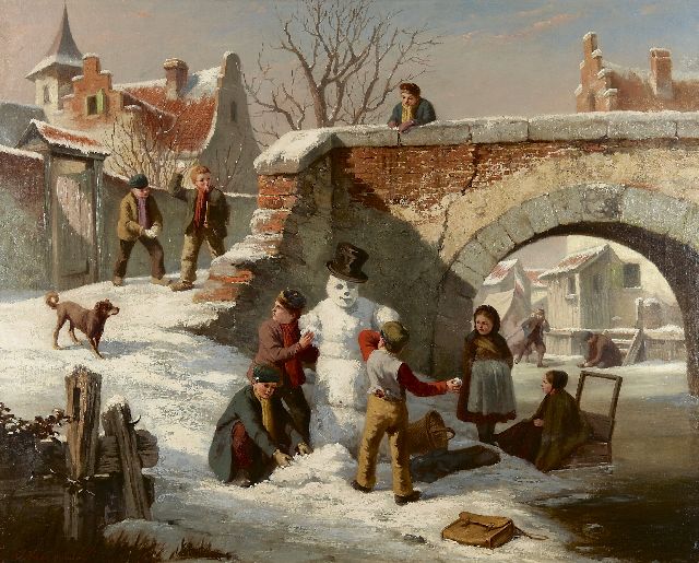 Jan Walraven | De sneeuwpop, olieverf op doek op board, 72,3 x 90,2 cm, gesigneerd l.o.