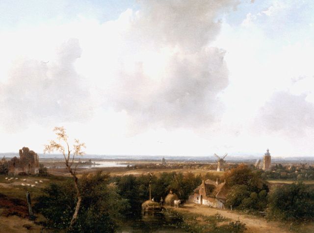 Andreas Schelfhout | Panoramisch zomerlandschap met ruine van Brederode, olieverf op paneel, 34,4 x 43,8 cm, gesigneerd l.o. en gedateerd '59