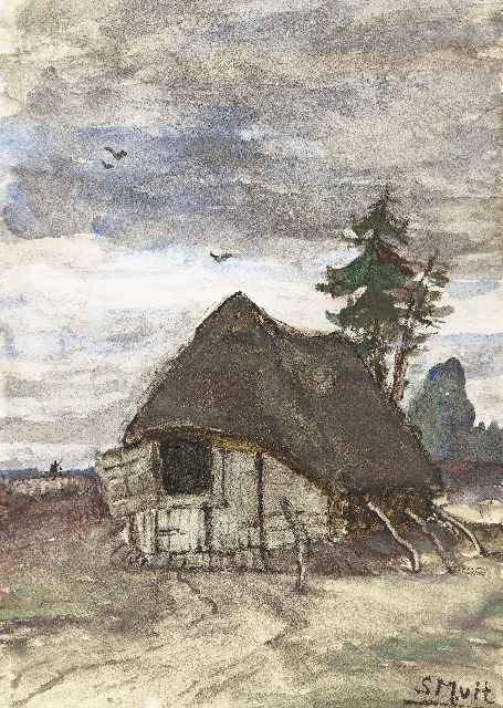 Sientje Mesdag-van Houten | Schaapskooi in Drenthe, aquarel op papier, 27,1 x 19,0 cm, gesigneerd r.o. met initialen
