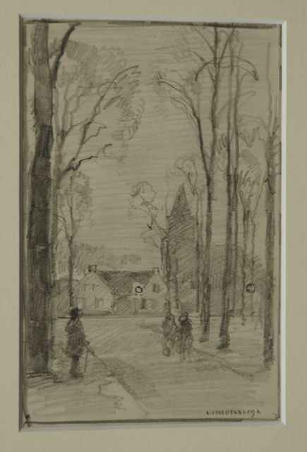 Cornelis Vreedenburgh | Gezicht op de Brink in Laren, potlood op papier, 19,0 x 12,8 cm, gesigneerd r.o.