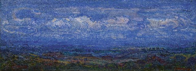 Herman Gouwe | Weids landschap onder blauwe hemel (Limburg), olieverf op doek, 47,2 x 127,3 cm, gesigneerd r.o. en gedateerd 1919