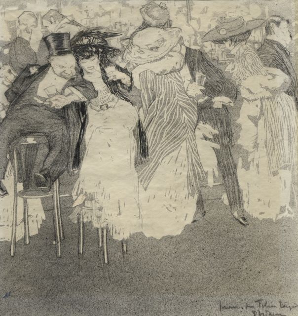 Piet van der Hem | Henri de Toulouse-Lautrec in de Folies Bergère, Parijs, inkt en krijt op papier, 32,9 x 31,4 cm, gesigneerd r.o.