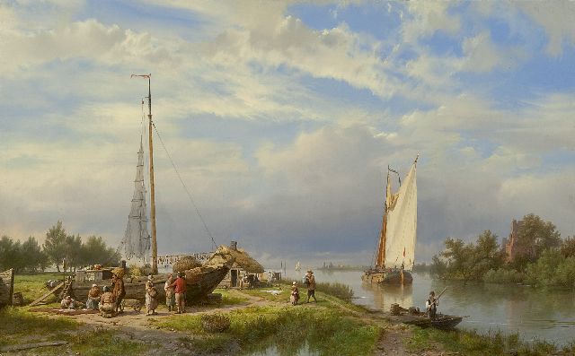 Hermanus Koekkoek | Langs de rivier op een zomerse dag, olieverf op doek, 36,8 x 58,0 cm, gesigneerd l.o.