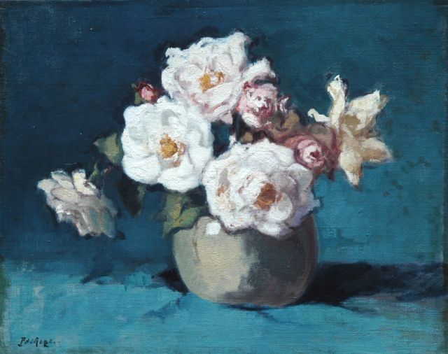 Piet Regt | Stilleven met rozen, olieverf op doek op paneel, 37,6 x 48,0 cm, gesigneerd l.o.