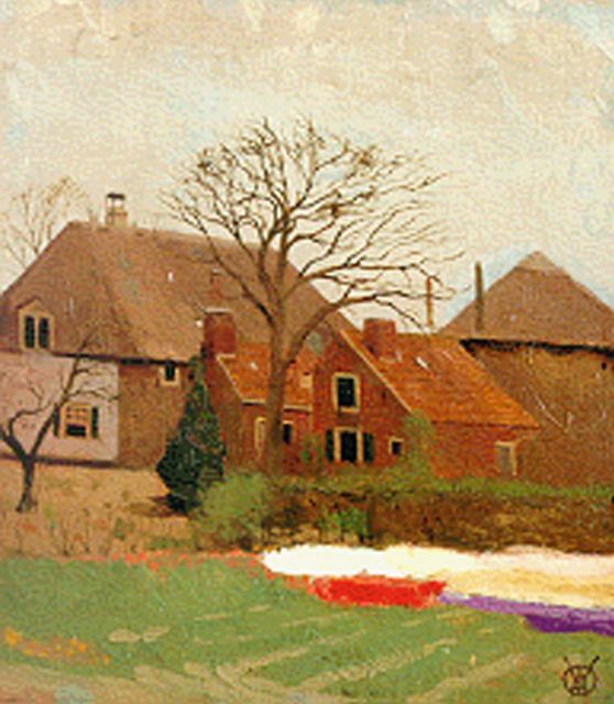 Gerrit Willem Dijsselhof | Boerderij Bronstee in Heemstede, olieverf op doek op paneel, 23,8 x 21,1 cm, gesigneerd r.o. mon en te dateren 1906