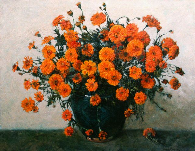 Frans Oerder | Oranje boeket, olieverf op doek, 80,4 x 100,4 cm, gesigneerd r.o.