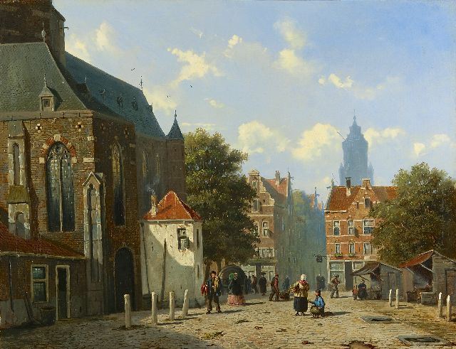 Frederik Roosdorp | Gezicht op een Hollands kerkplein, olieverf op doek, 55,9 x 71,4 cm