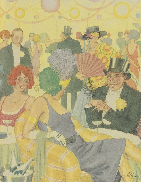 Hermann Bernhard Blömer | Bal masqué, potlood en aquarel op papier, 26,6 x 21,0 cm, gesigneerd r.o. en gedateerd '25