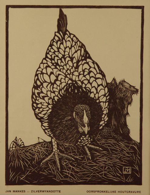 Jan Mankes | Zilverwyandotte, druk op papier, 18,9 x 14,6 cm, gesigneerd r.o. met monogram in het blok
