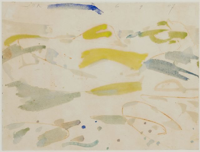 Jan Jordens | Schiermonnikoog, aquarel en ecoline op papier, 23,6 x 31,1 cm, gesigneerd l.b. en gedateerd 6 9 57