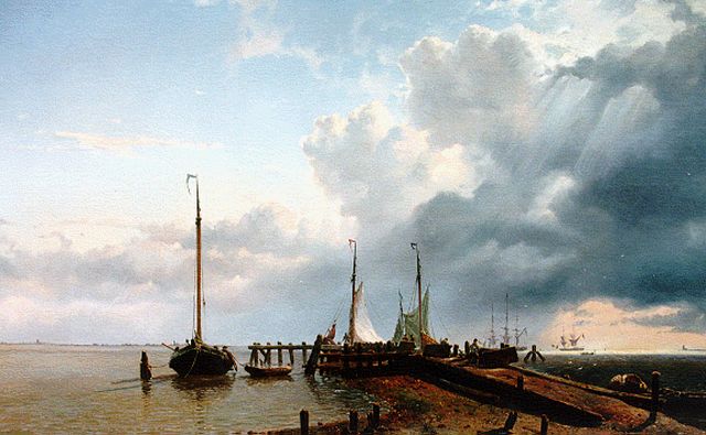 Willem van Deventer | Afgemeerde schepen, olieverf op doek, 67,4 x 98,7 cm, gesigneerd r.o. en gedateerd '49