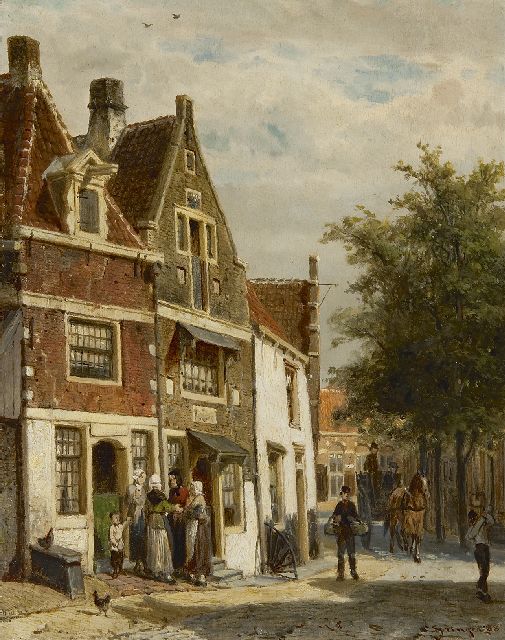 Cornelis Springer | De Leliestraat in Hoorn, olieverf op paneel, 25,0 x 19,8 cm, gesigneerd r.o. en gedateerd '88
