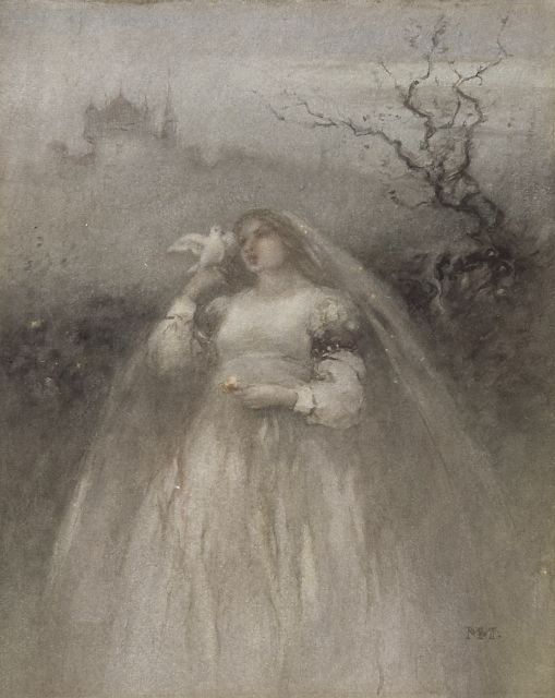 Matthijs Maris | De jonge bruid, aquarel op papier, 27,7 x 22,3 cm, gesigneerd r.o. met monogram en te dateren ca. 1875-1876