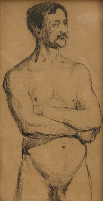 Heijenbrock J.C.H.  | Naaktstudie van staande man, potlood op papier 21,2 x 10,9 cm