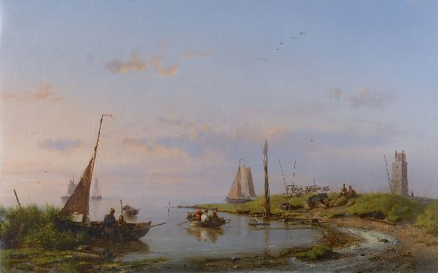 Hermanus Koekkoek | Een mooie dag langs de Zuiderzee, olieverf op doek, 37,2 x 58,6 cm, gesigneerd r.o. en gedateerd 1869  VERKOCHT